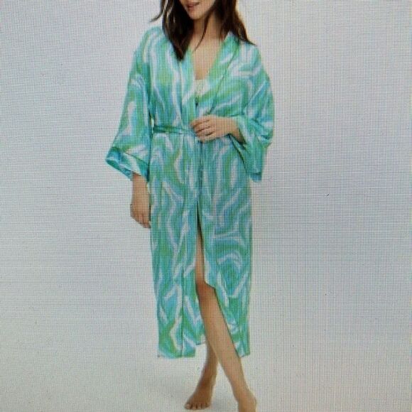 DVF Long Satin Disco 🪩 Zebra 🦓 Green Tie Robe 👘 Gorgeous! - Picture 15 of 17